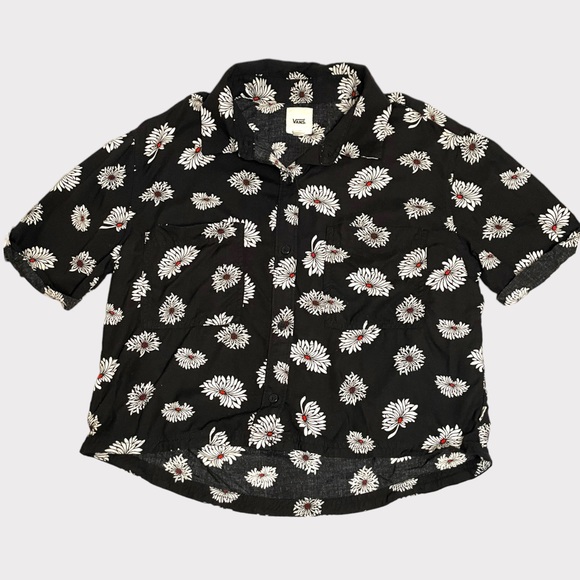Vans - Woven Cropped Button Up Shirt - Black Floral - Size XS - Picture 4 of 8